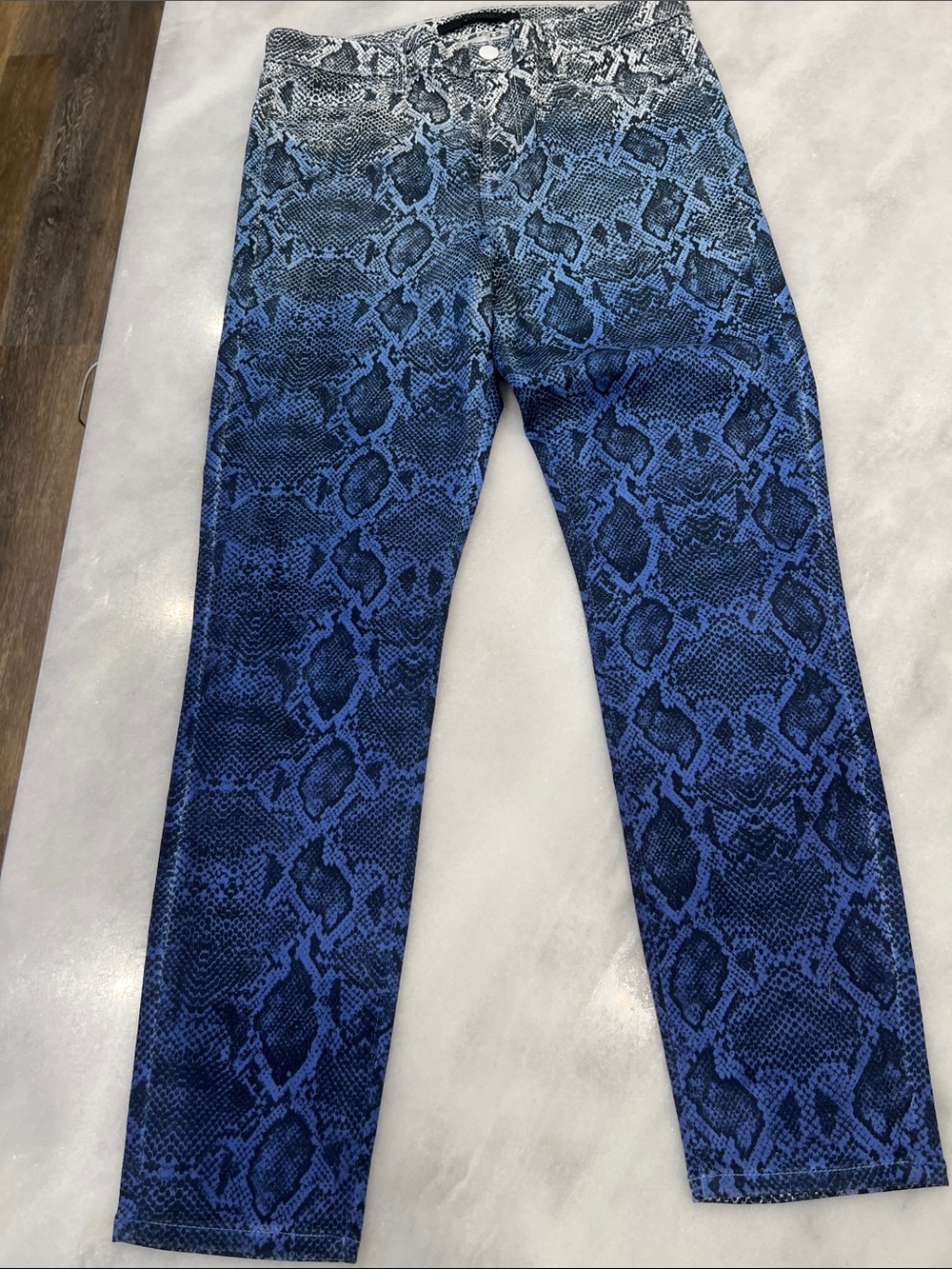 J Brand Blue & Black Snake-Print Straight Leg Jeans